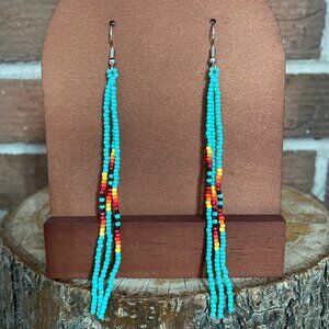 Turquoise Southwest Pattern Seed Bead Earrings